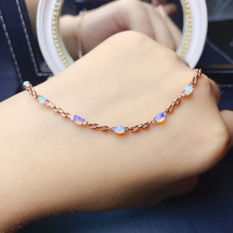 Овальный Женский Браслет-манжета с натуральным опалом 4x3 мм