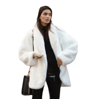 Women's Mid-Length Coat Winter White Fur Coat Women's Imitation Fur Coat Faux Fur Coat