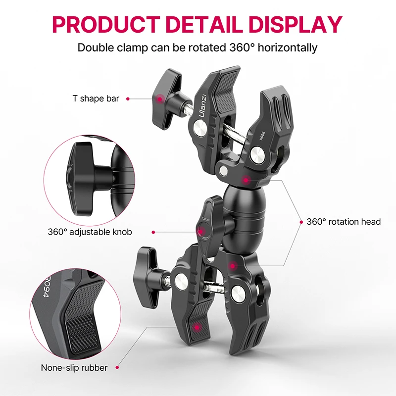 

Ulanzi R096 Dual Head Super Clamp Articulating Magic Arm with Super Clamp Crab Plier Clip Photography Accessories