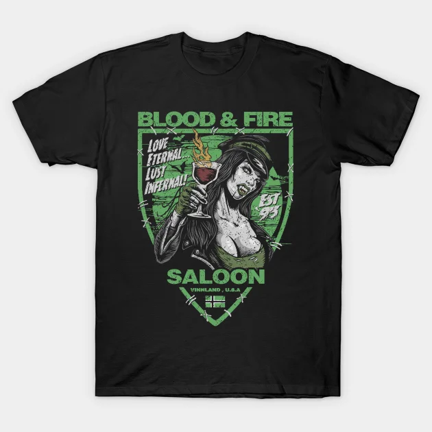 

2021 Men/Women's Summer Black Street Fashion Hip Hop "BLOOD & FIRE SALOON" Type O Negative T-shirt Cotton Tees Short Sleeve Tops