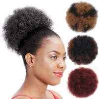 afro puff hair bun chignon synthetic claw clip ponytail hair extensions drawsting short ponytail fluffy afro short hair buns