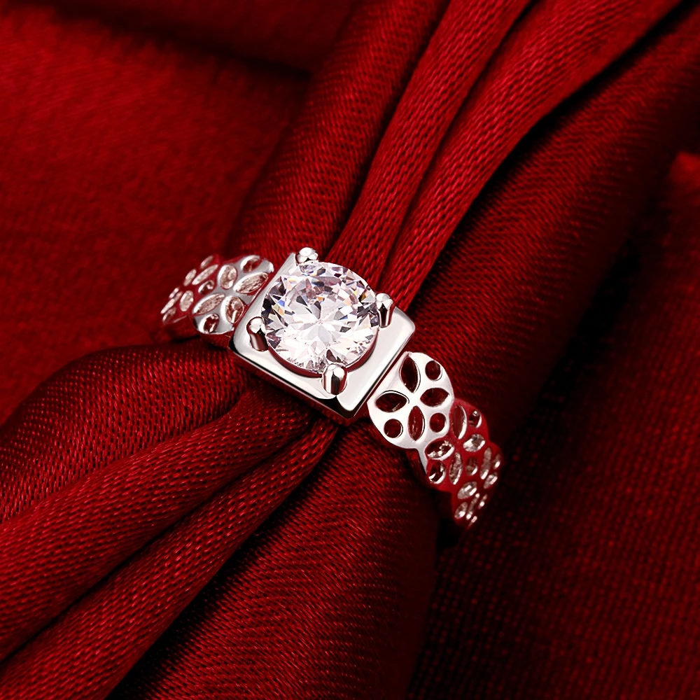 

New 925 Stamp Silver color Rings For Women fine Shining crystal Square Fashion Party Gifts Girl student Charm wedding Jewelry