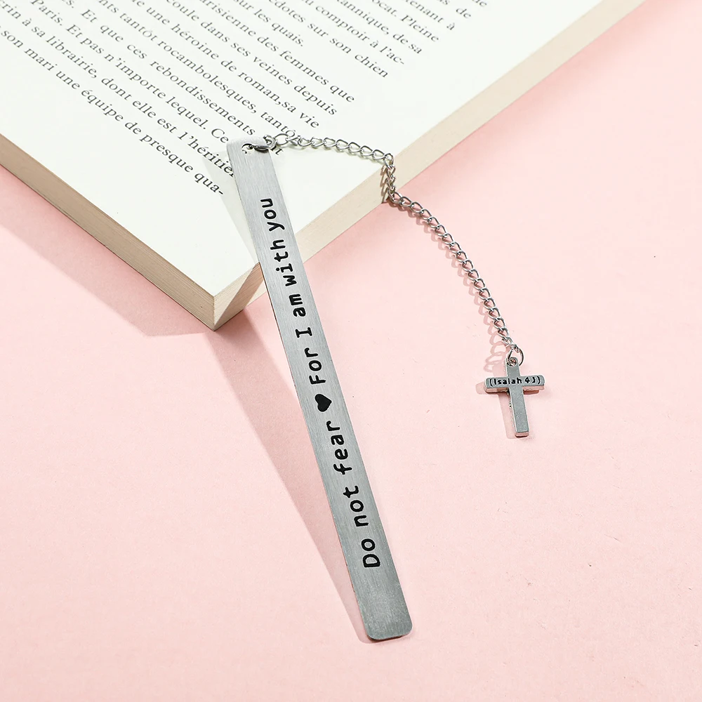 Fear Not I Am With You Закладка С Крестом Из Металла Нержавеющей Стали Матовым Краем