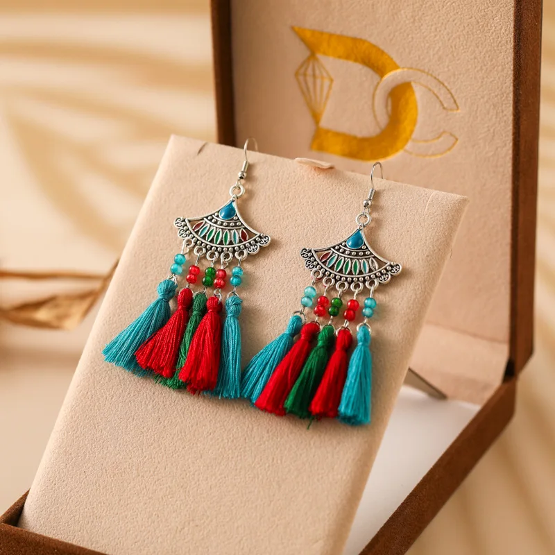 Модные эмалированные геометрические секторные висячие серьги в стиле бохо для