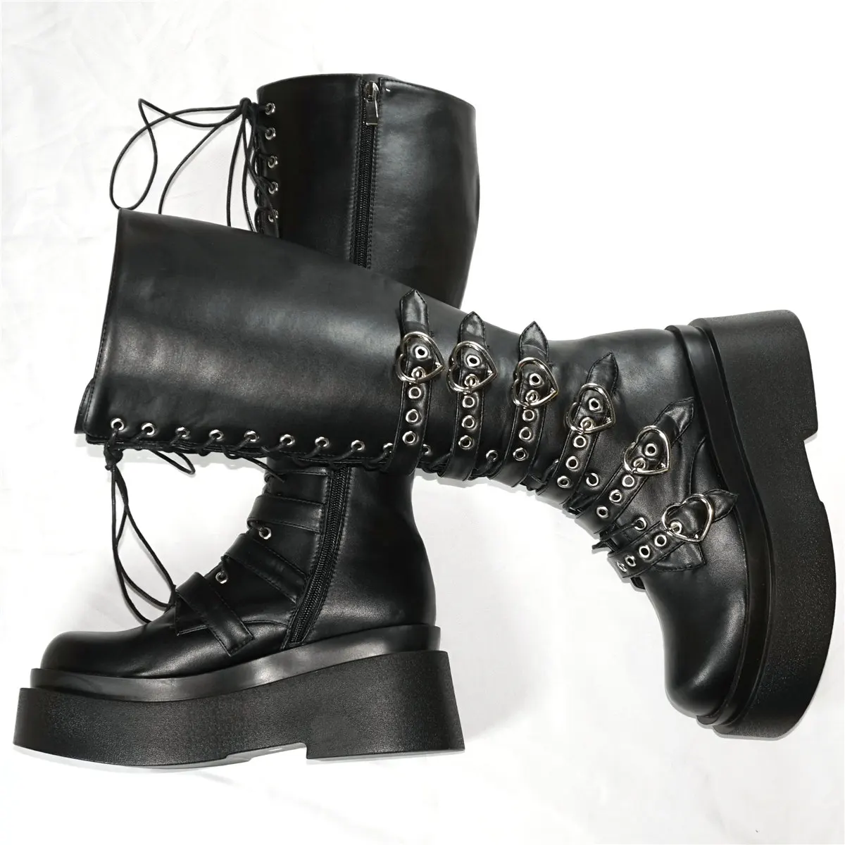 Winter Platform Pumps Shoes Women Lace Up Wedges High Heel Knee High Snow Boots Female Round Toe Fashion Sneakers Casual Shoes