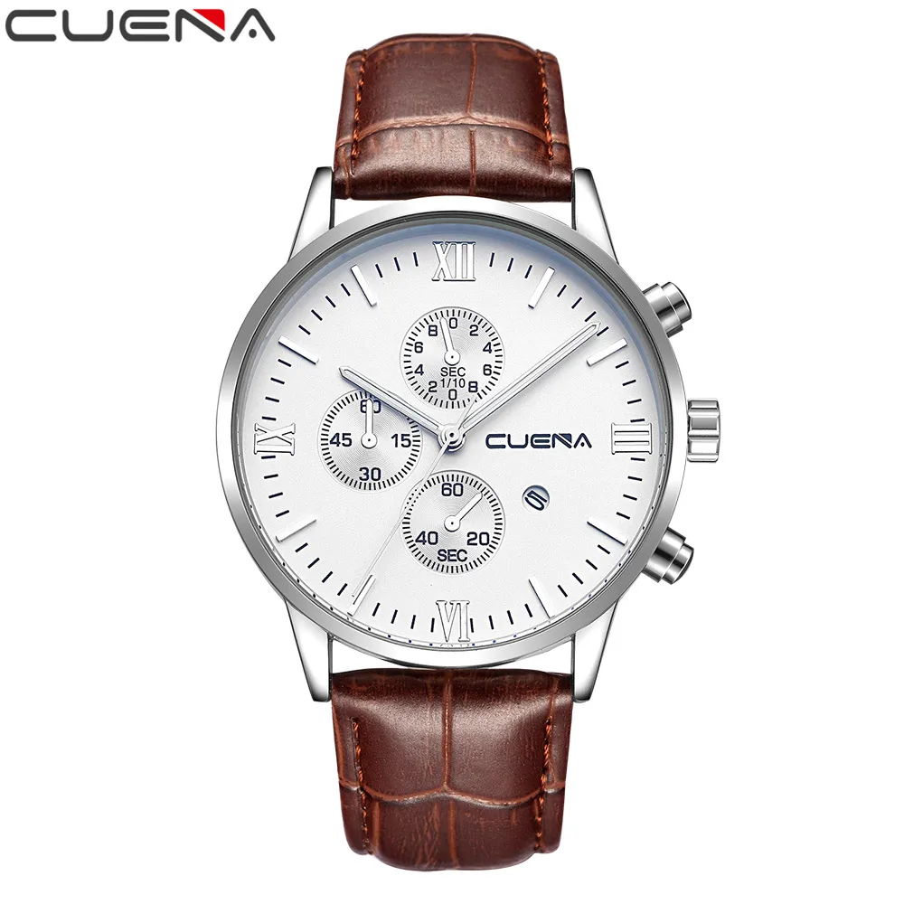 

CUENA New November Fashion Men Watches Analog Quartz Wristwatches 30M Waterproof Sport Date Leather Band Watches montre homme