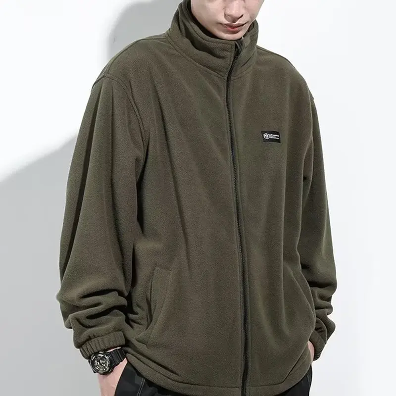 

New Lambswool Jacket Men's Models Autumn And Winter Standing Collar Rocking Grain Fleece Jacket Men's Thin Section Jacket