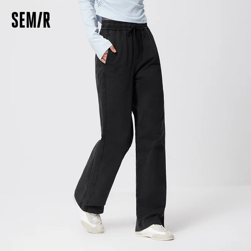 Фото Semir винтажные брюки женские весенние рваные хлопковые сплит-дизайн удлиняющие ноги ретро с напуском уличные широкие брюки №3