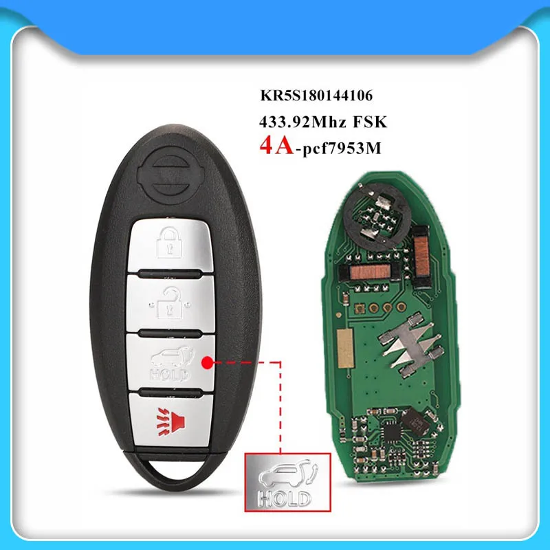 Подходит для 2014 Ni-ssan Qijun Rogue Smart Car Key Card S180144106 433 МГц 4A Chip X-Trail KR5S180144106 4A-PCF7953M - купить