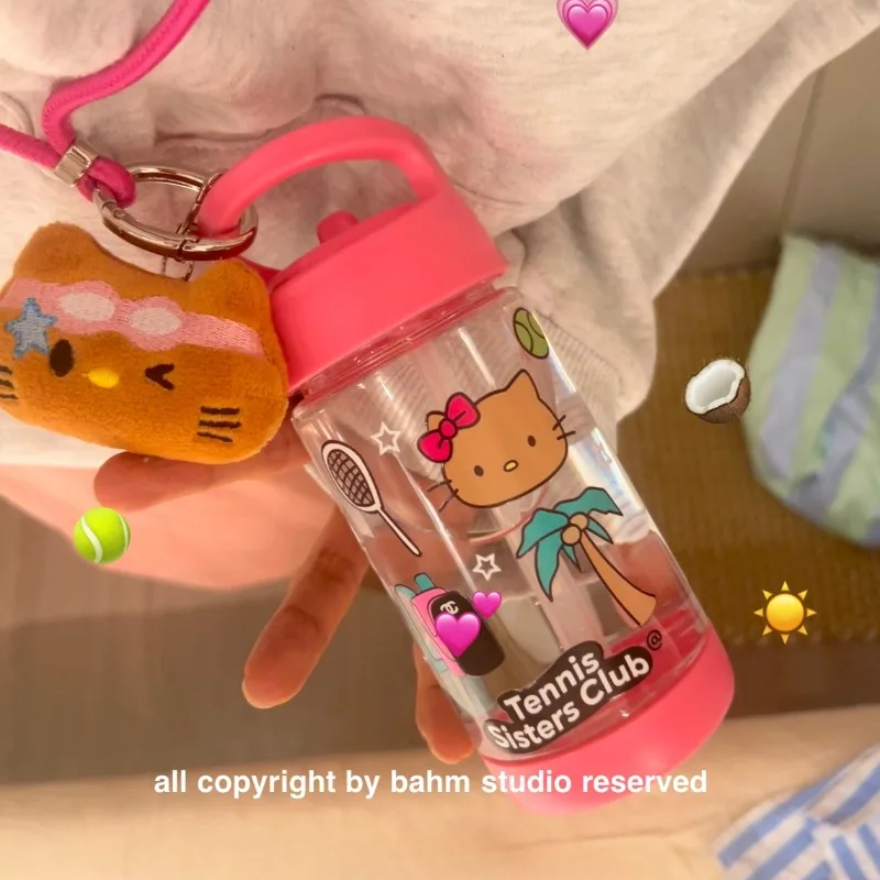 

400ml Sanrio Hello Kitty Water Cup Tritan Cartoon Cute Pink Girl Heart Portable Tumbler Strap Sippy Cup Girl Gift Creative New