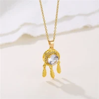 fashion dream catcher flower zircon pendant women necklace gold color stainless steel chain choker wedding girls jewelry gifts