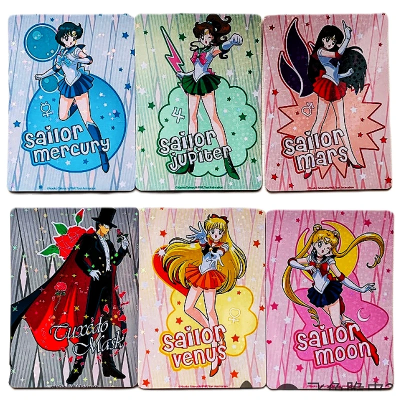 

6pcs/set Sailor Moon Animation Characters Tuxedo Mask Tsukino Usagi Chibiusa Flash Card Classics Anime Collection Cards Toy