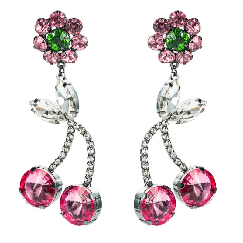 

Милые темпераментные длинные красные и розовые серьги в виде вишневого цветка для женщин