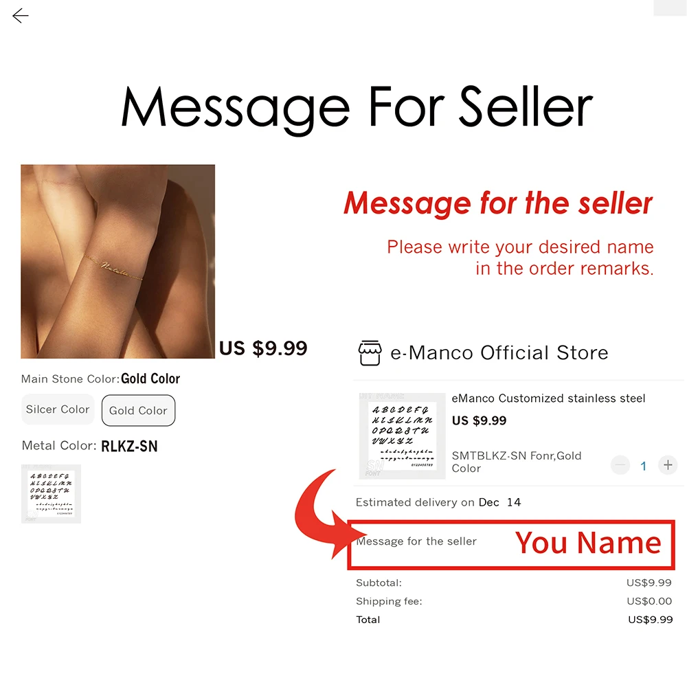 Индивидуальный Женский браслет eManco с именем золотого цвета индивидуальные буквы