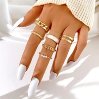 tobilo punk gold color hollow geometric rings set for women girls fashion pearl twist open joint ring female jewelry gift