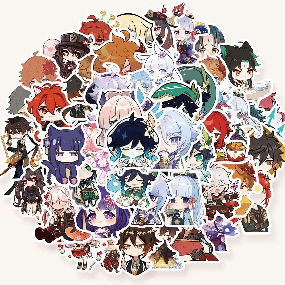 

10/30/50/100pcs Kawaii Genshin Impact Anime Stickers Decal DIY Laptop Skateboard Guitar Water Bottle Waterproof Kids Sticker Toy
