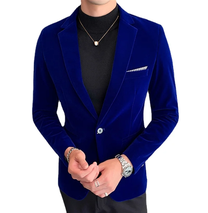 

Boutique S-5XL Men's Fashion Business Comfortable Gentleman Solid Color Velvet Casual Korean Suit Slim Trend Single West