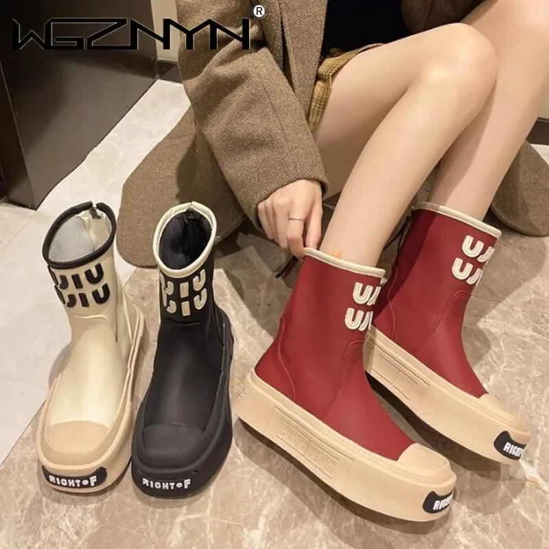 Женские кожаные ботильоны на платформе 2025 года модная обувь среднем каблуке