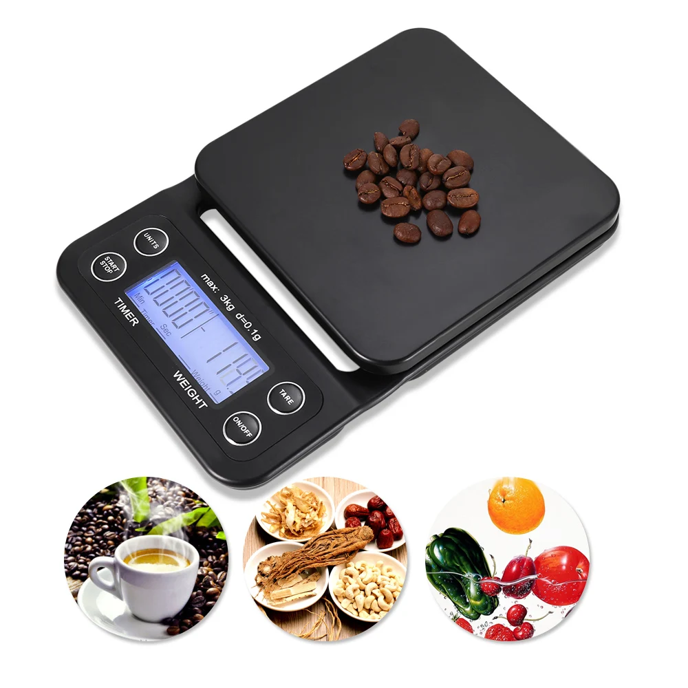 

Original 3KG/0.1G Digital Kitchen Scale Food Coffee Weighing Scale + Timer With Back-Lit LCD Display For Baking Cooking Tools