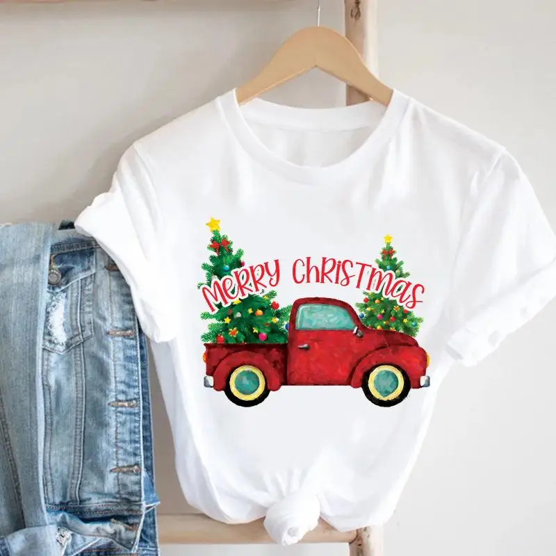 

Women Merry Gift Tree Lovely 2022 Cute Christmas Tee New Year Fashion Tshirt Print Pretty Nice Lady Top T Graphic T-shirt