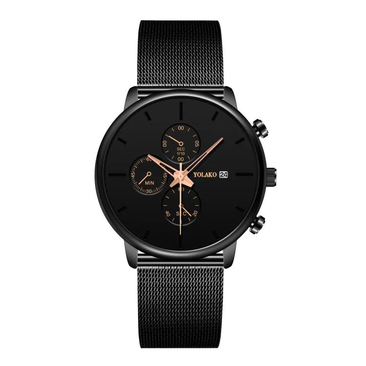 2023 Simple Casual Fashion Watch Fashion Personality Casual Business Ultra thin Mesh Band Alloy Three  Calendar Men's Watch 33