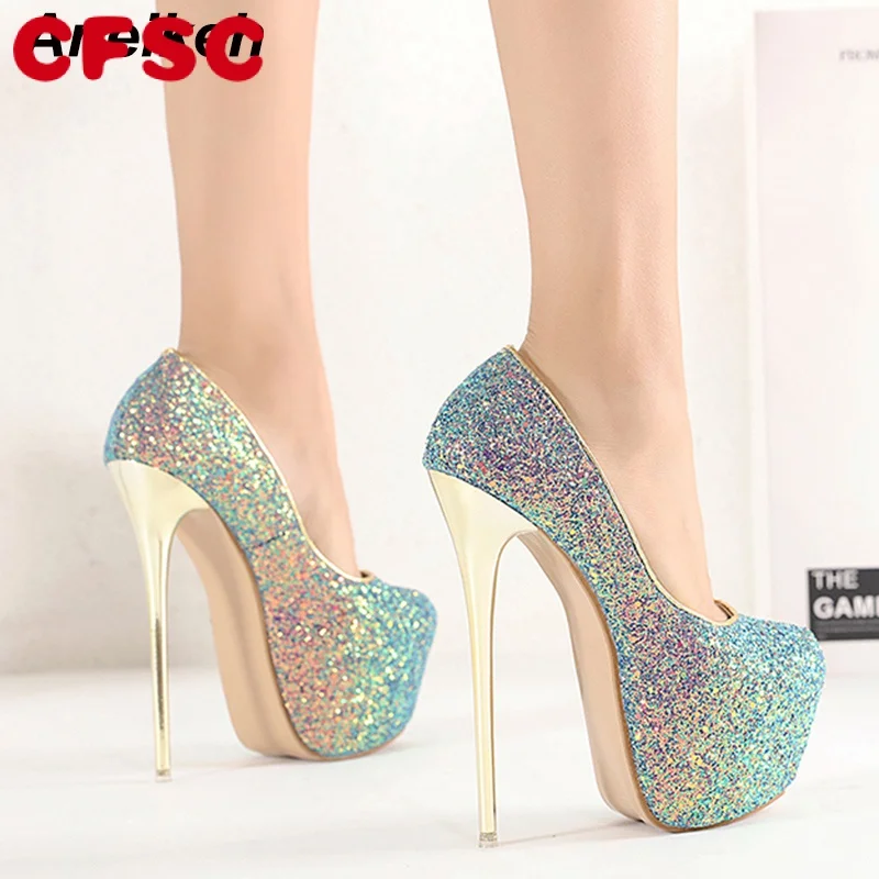 

Aneikeh Sexy Size 43 44 45 Bling High Heels Pumps Platform Fashion Striptease Shoes For Women Summer Slip-On Sandals Mujer 2023