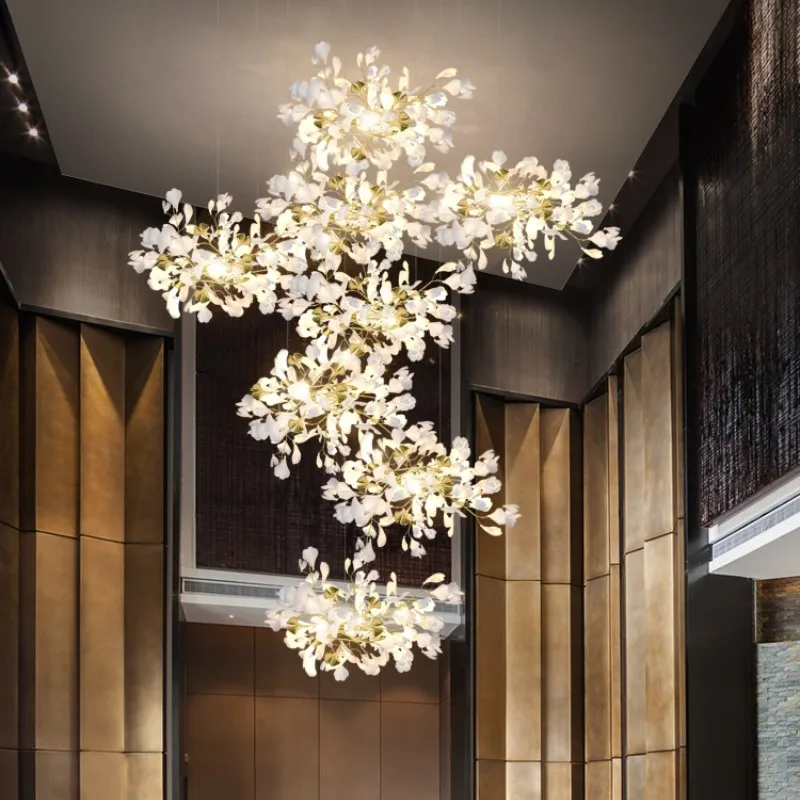 

Chandelier Led Art Pendant Lamp Light Room Decor Luxury Lustre G9 Living Cemaric /PVC Ginkgo Lighting Modern Fixtures