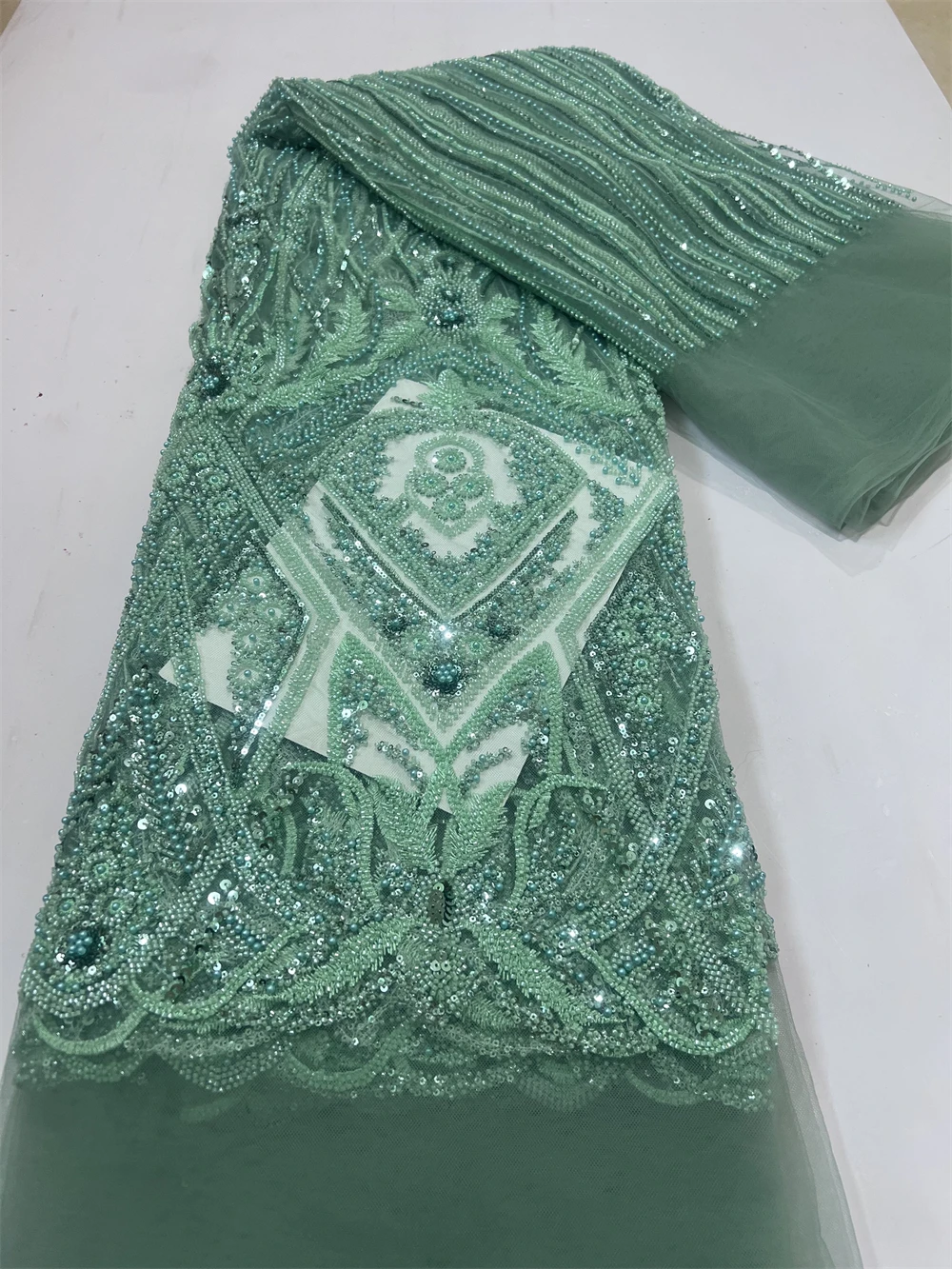 Светло-зеленая африканская сетчатая кружевная ткань блестки для женских