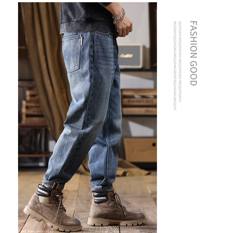Men Clothing 2022 Autumn and Winter Straight Loose Cylinder Jeans Vintage Chaopai Comfortable Blue Large Harun Trousers Female