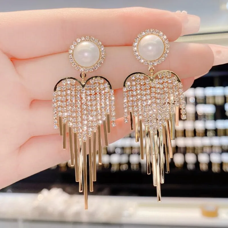 

Top Quality Exquisite Super Flash Atmosphere Earrings for Women Rhinestone Tassel Earrings Fashion Jewelry Dangle Pendientes