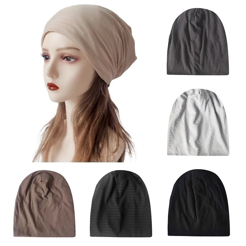 

Однотонные мужские и женские шапки унисекс, тонкие облегающие шапки, вязаная Трикотажная хлопковая двухслойная женская шапка