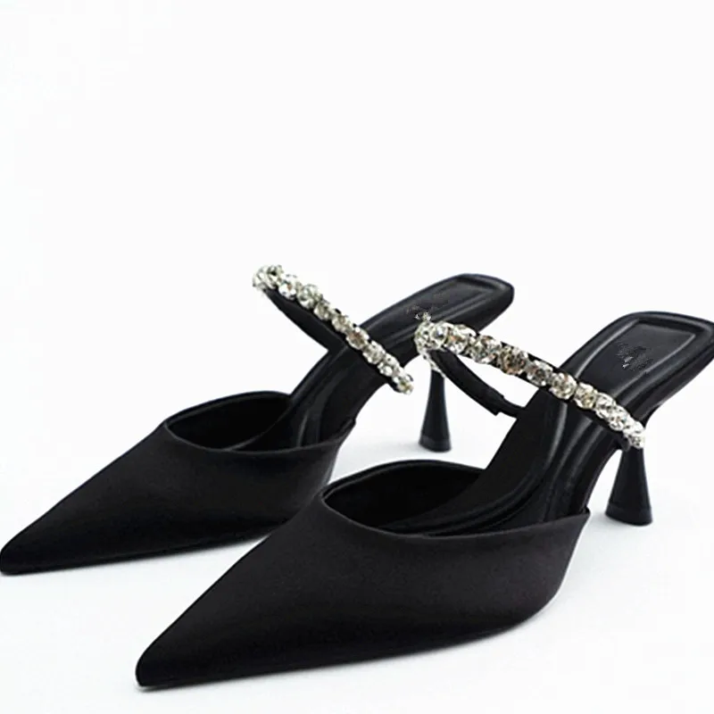 

2022New Women Shoes Double Bow Transparent Pumps Pointed Toe Stiletto Buckle Strap Sandals High Heels Sandalias Mujer Shoes Silk