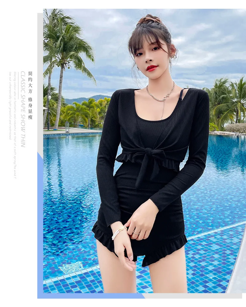 Женский сексуальный однотонный модный купальный костюм с длинными рукавами