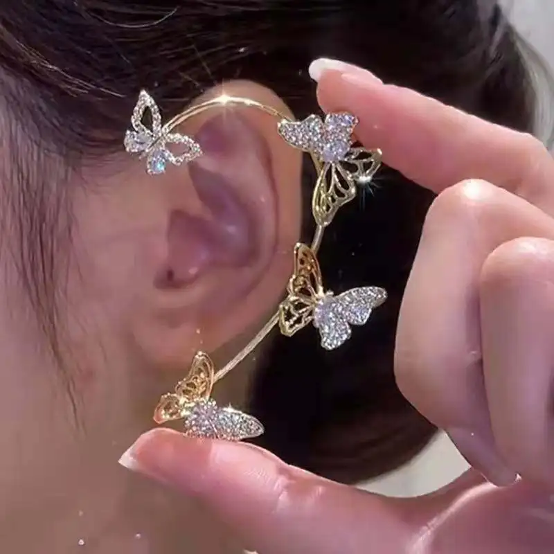 

FANYIN No Pierced Earrings For Women Latest Half Hollow Out Butterfly Ear Hook Female Fashion Inlaid Zircon Ear Bone Clip