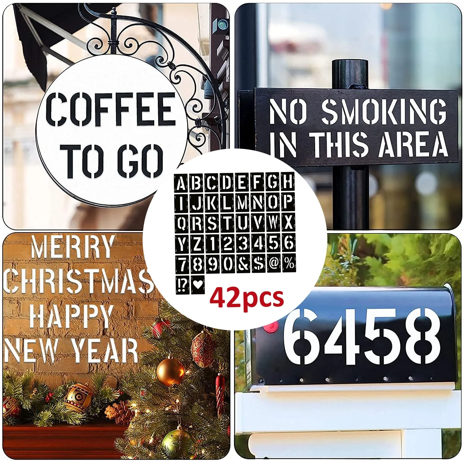 

42pcs English Alphanumeric Symbol Hollow Template Alphabet Letter Layering Stencils Wall Painting Scrapbook Coloring Embossing