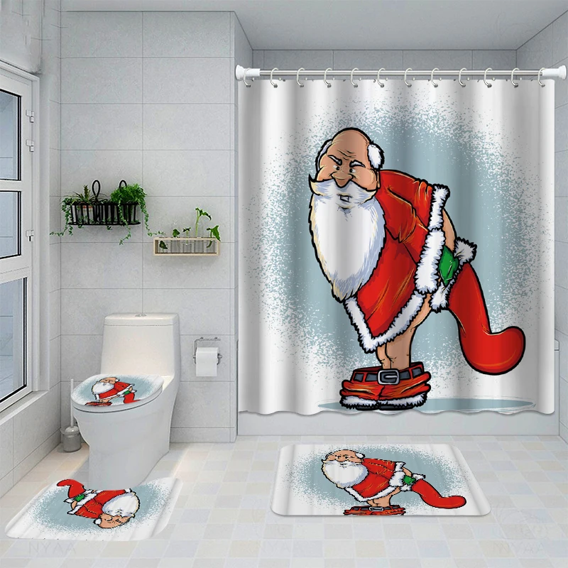 

Santa Claus Waterproof Bathroom Shower Curtain Set Polyester Toilet Seat Cover Bath Non-Slip Mat Rug Carpet Christmas Home Decor