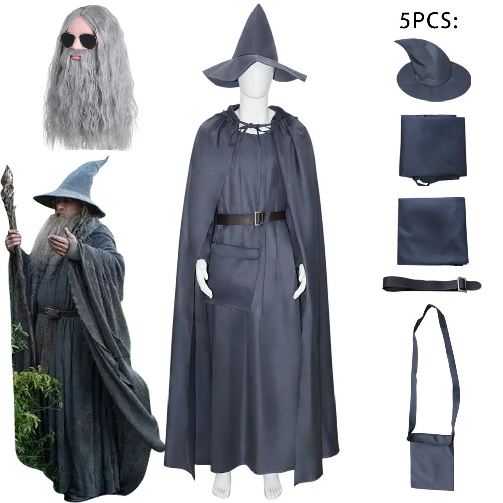 Film Role Play Gandalf Guide Adult Suit Party Costume Anime Sorcerer Uniform Thin Cotton and Linen Cape Cosplay Dress Suits Wigs