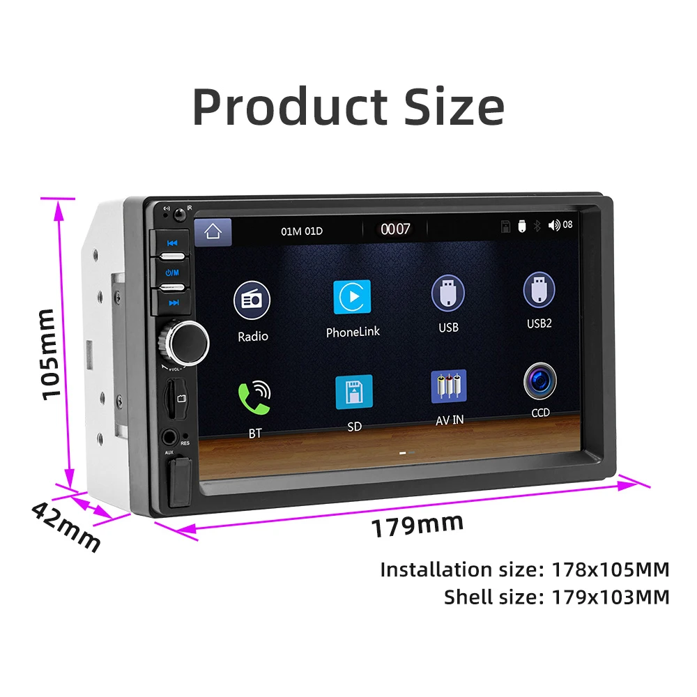 HIPPBQCC 7-дюймовый Автомобильный Радиоприемник 2 DIN MP5 С Сенсорным Экраном HD Bluetooth FM ISO