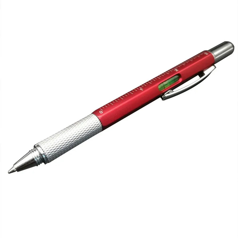 

6 in 1 Tech Tool Pen Multi-functional Screwdriver Tool Ruler Spirit Level Ballpoint Pen Stylus Flat-Head Phillips Screwdriver