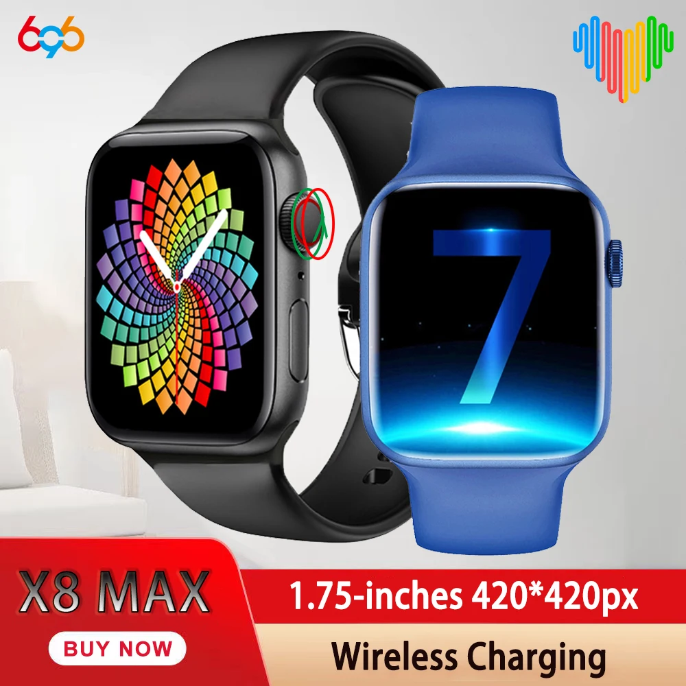 2022 Original X8 Max Smart Watches Blue Tooth BT Call Men 1.75" Custom Dia Heartrate Woman Band IWO 13 Series 7 HW12 Smartwatch