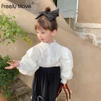 freely move autumn cotton solid white blouse lantern sleeves shirt korean baby long sleeve tops cute shirts school girls blouses