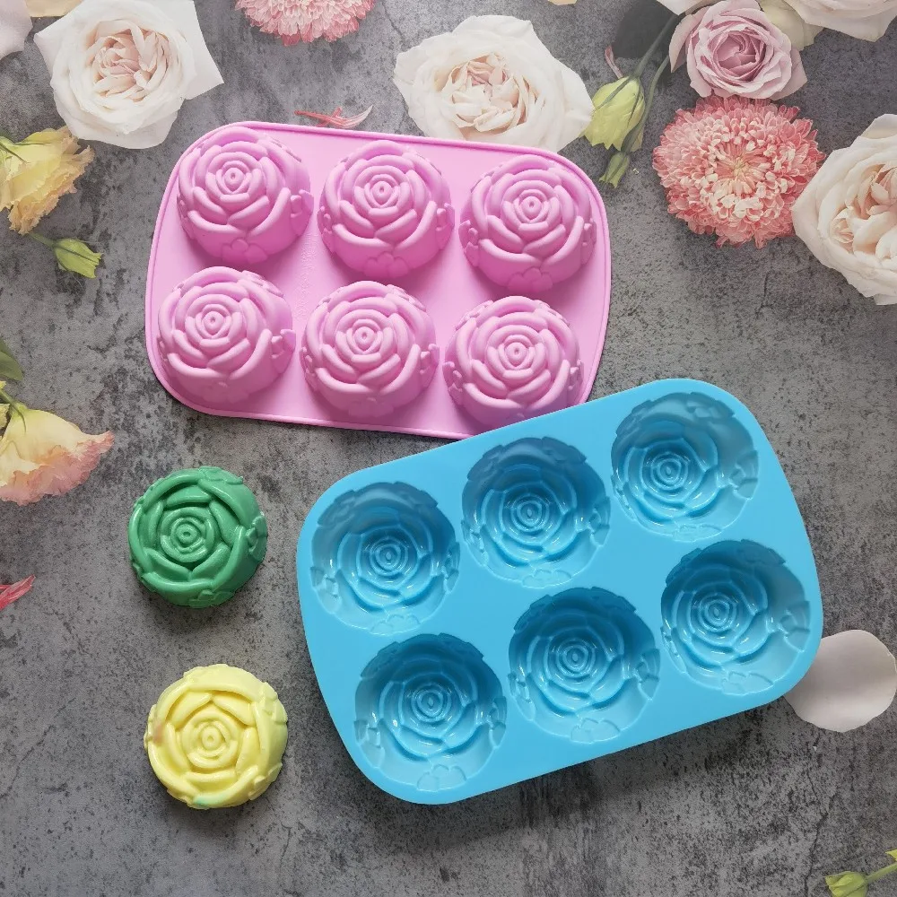 Silicone 6 Holes Flower Rose Cake Ice Cream Chocolate Mold Soap 3D Cupcake Bakeware Baking Dish Cake Pan Muffin Mould