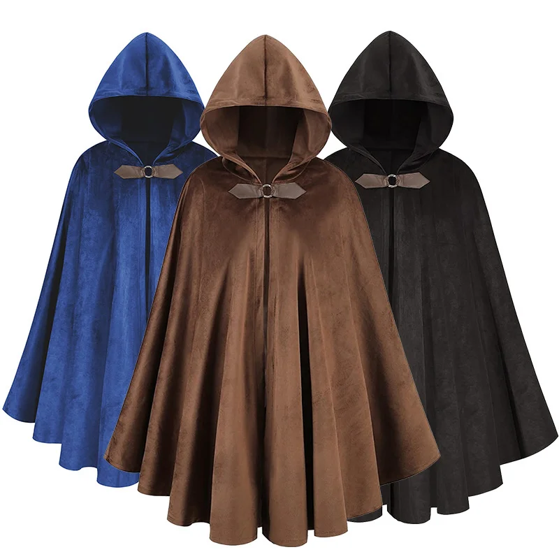 

Thick Women Kids Deer Suede Single Button Cloak Designer Female Vintage Hooded Solid Halloween Medieval Long Cape Overcoats