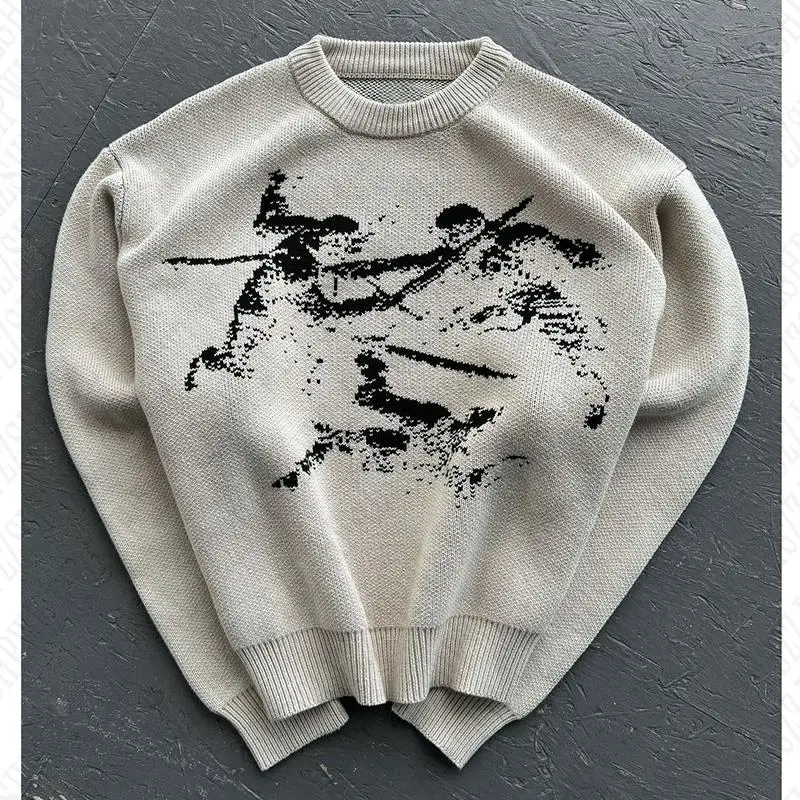 Повседневный акриловый трикотаж с графическим принтом мужская одежда Y2K хип-хоп