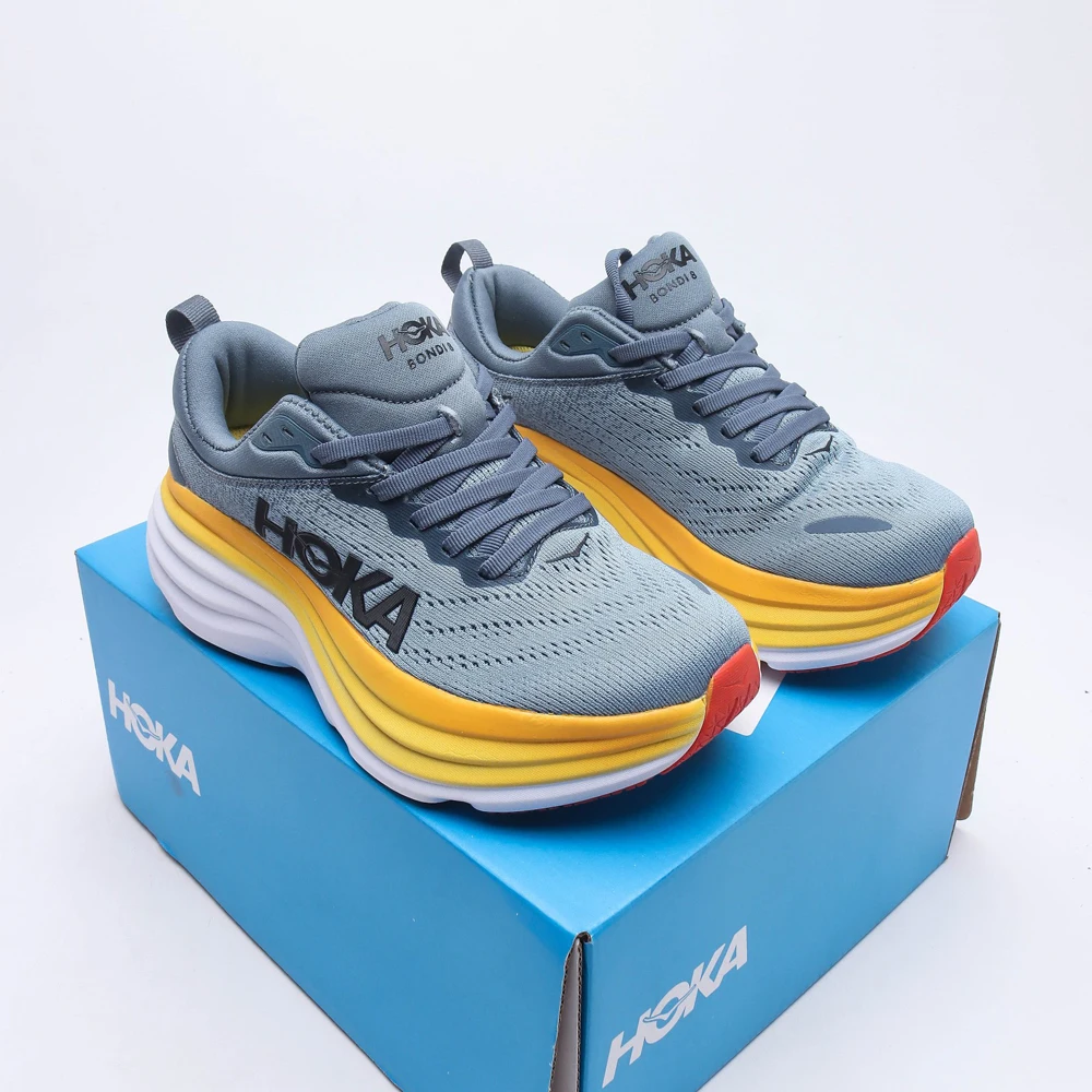 HOKA Bondi 8 Sneakers Open Mesh Slip Resistant Women Sneakers Outdoor Treadmill Running Shock Absorbing Sports Shoes for Men