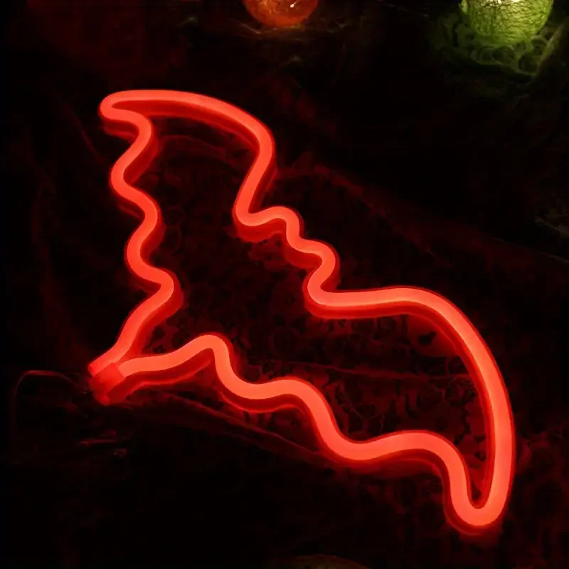 

Светодиодная Неоновая Мышь, Летающая Вывеска На Хэллоуин, Настенная Наклейка, USB/аккумуляторная Лампа Для Украшения Комнаты