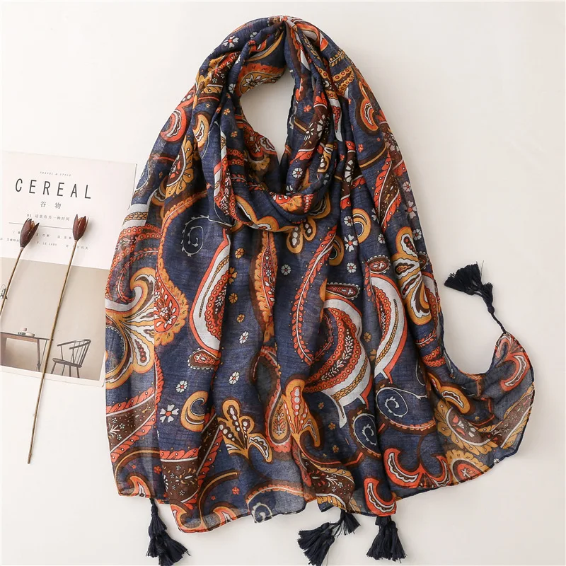 

Elegant Paisley Pattern Large Shawl Scarf Women Viscose Hijab Stylish Soft Neckwear Decorated Headwear Travel Wrap NEW