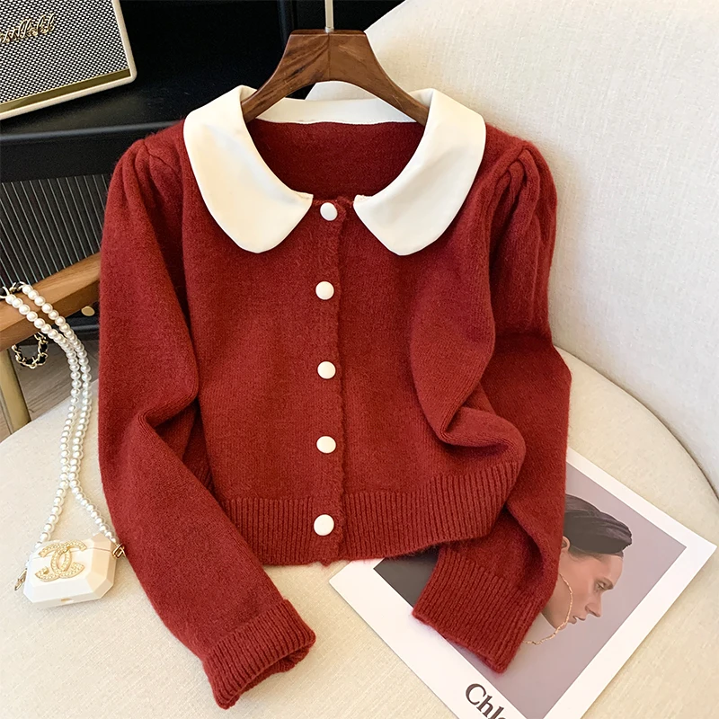 Нежный мягкий клейкий кукольный воротник вязаный женский осенний корейский