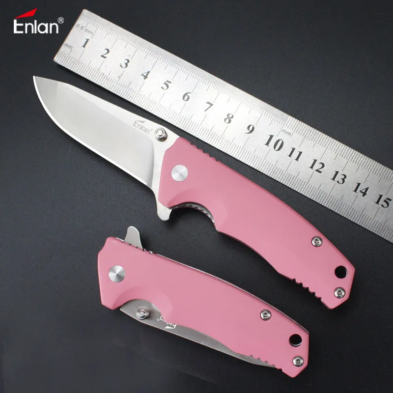

ENLAN EW106 Steel Blade Pocket Knife Pink Handle Cute Pink Pocket Knife Collection Camping Hunting Keychain Gift EDC Knife
