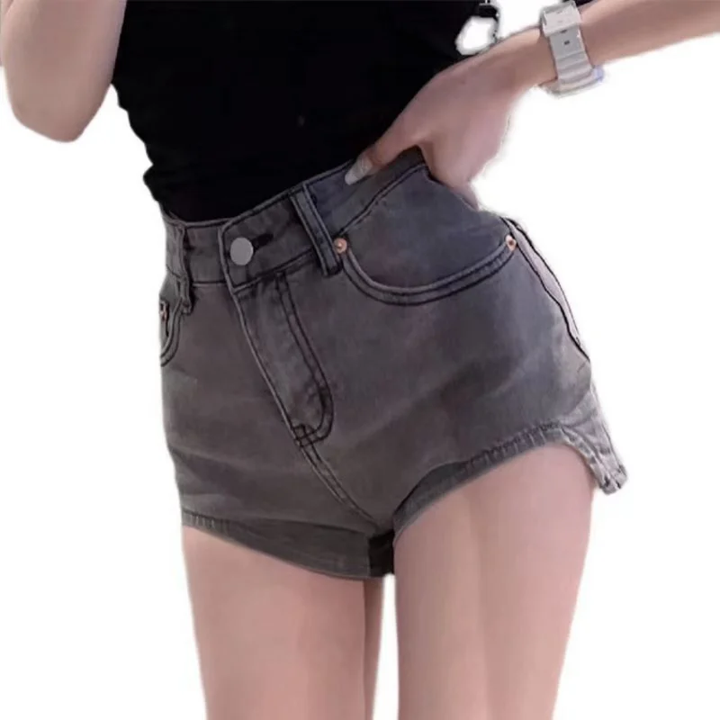 Summer 2023 Women's High-waisted Denim Shorts New Hot Pants Tight Elastic Pants